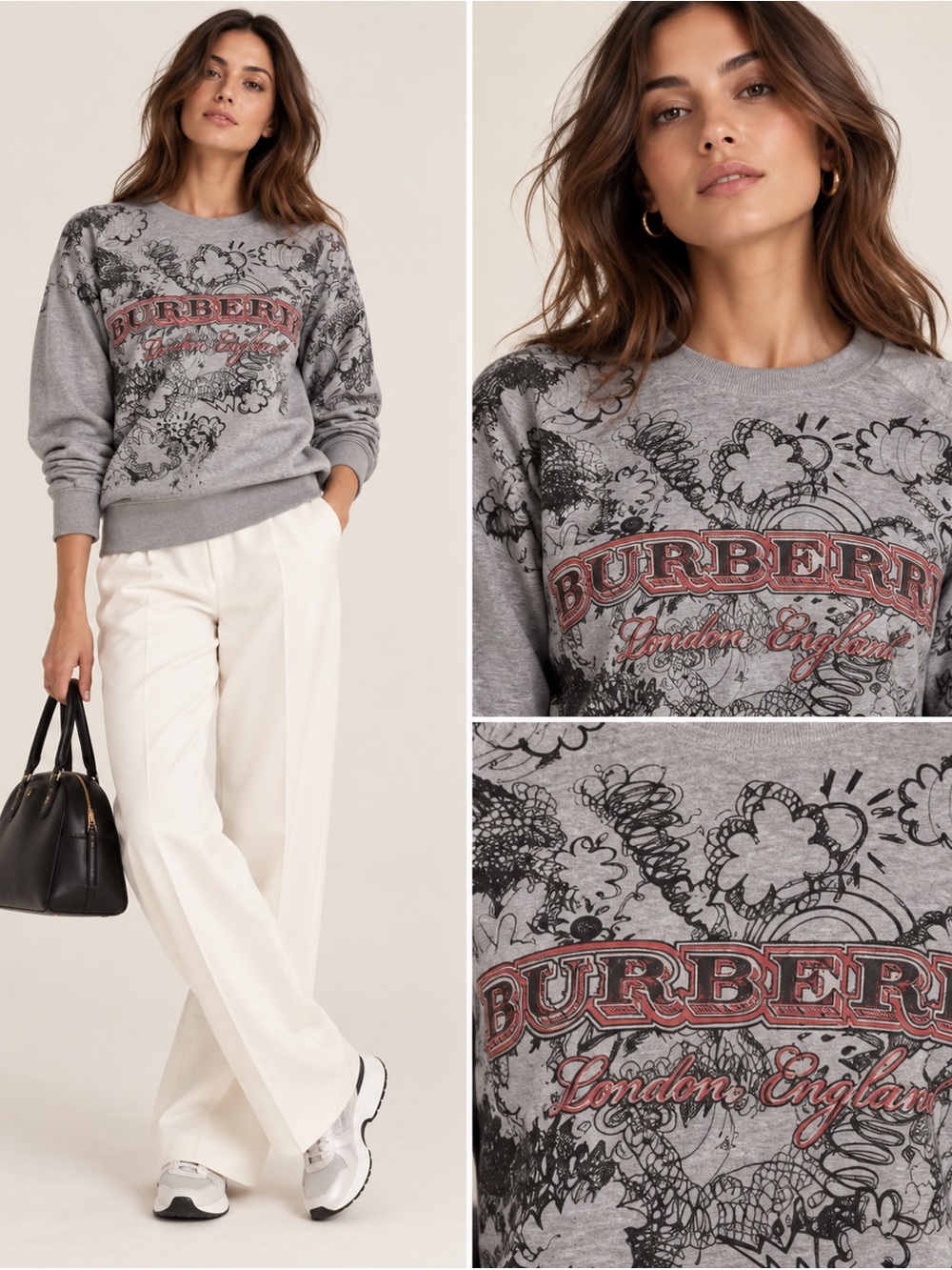 Burberry Doodle Print Sweatshirt Gray & Red size small